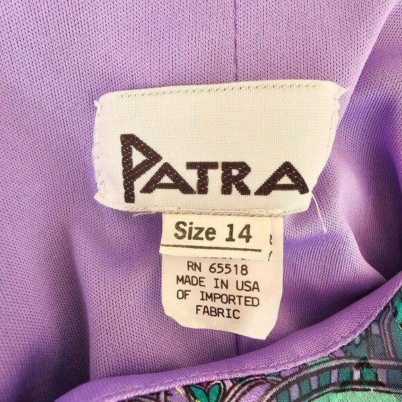 Vintage Patra Purple & Teal Paisley Sleeveless Tiered Dress, Size 14, USA Made - Picture 3 of 8